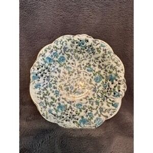 Royal Crown Devon Trinket‎ Dish Blue Floral Open Pierced Edge Made in England